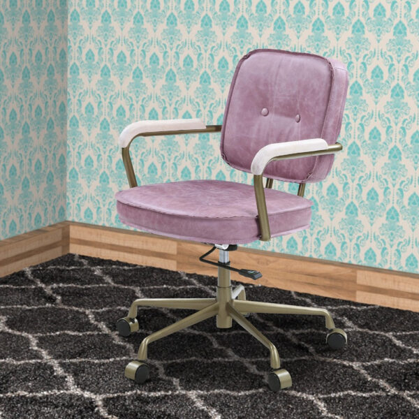 13022026698f1a2a85bc2.jpeg Office Chair with Leather Seat and Button Tufted Back, Pink