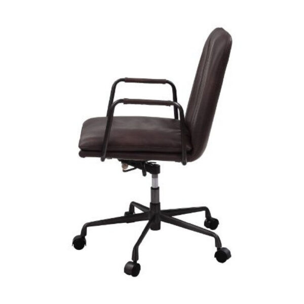 Office Chair with Leather Seat and Channel Stitching, Dark Brown