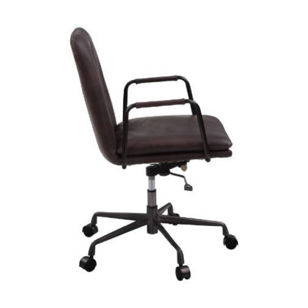 Office Chair with Leather Seat and Channel Stitching, Dark Brown