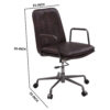 Office Chair with Leather Seat and Channel Stitching, Dark Brown