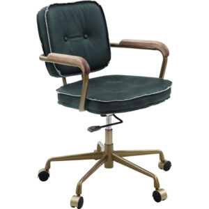 Office Chair with Leather Seat and Button Tufted Back, Green