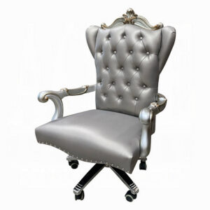 Office Chair with Leatherette Seat and Crowned Back, Silver