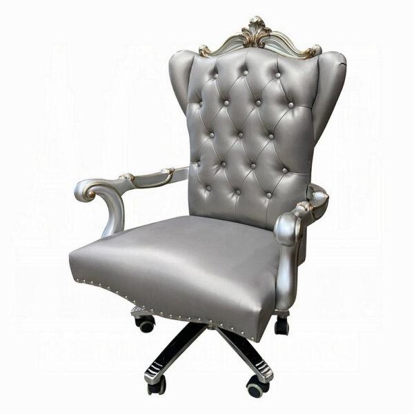 13022026698f1a4349d8d.jpeg Office Chair with Leatherette Seat and Crowned Back, Silver