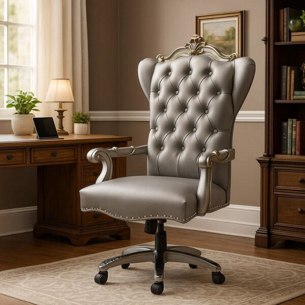 13022026698f1a4c6a638.jpeg Office Chair with Leatherette Seat and Crowned Back, Silver