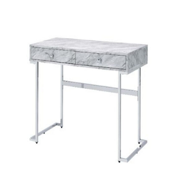 Writing Desk with 2 Drawers and Faux Marble Top, Gray
