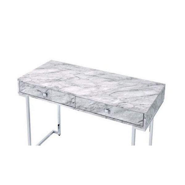 Writing Desk with 2 Drawers and Faux Marble Top, Gray