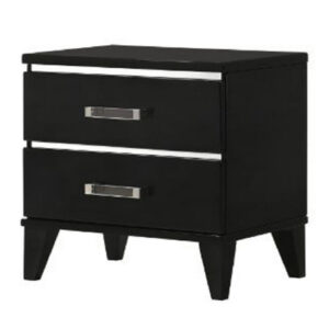 Nightstand with 2 Drawers and Metal Trim, Black