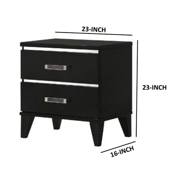 Nightstand with 2 Drawers and Metal Trim, Black