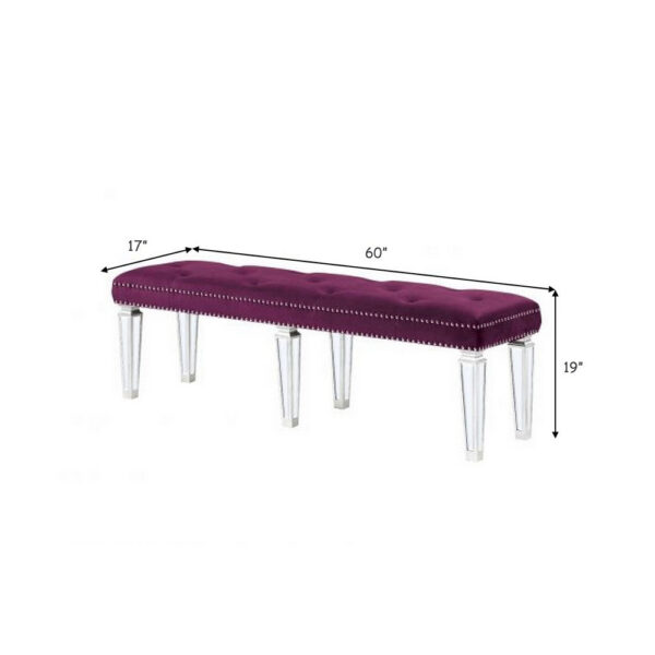 Accent Bench with Tufted Velvet Seat and Mirrored Legs, Purple