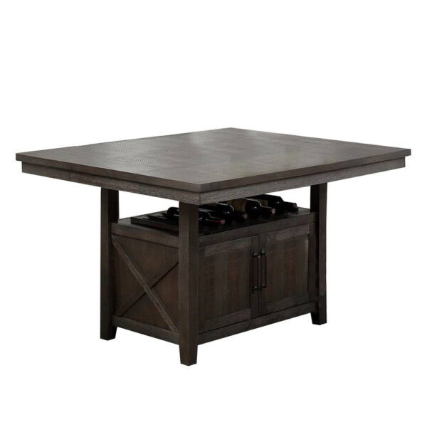 Wooden Counter Height Table with Cabinet and Butterfly Leaf, Gray