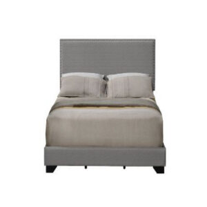 13022026698f1a8fa2069.jpeg Queen Size Bed with Fabric Upholstery and Nailhead Accent, Gray