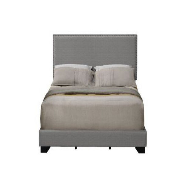 13022026698f1a8fa2069.jpeg Queen Size Bed with Fabric Upholstery and Nailhead Accent, Gray