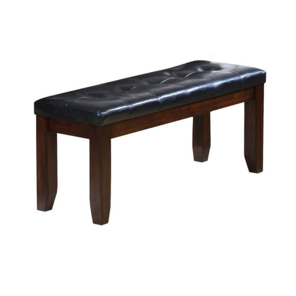 Leather Upholstered Wooden Bench With Tufted Seat, Espresso Brown & Black