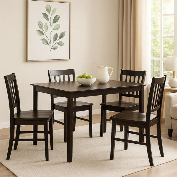 Wooden Dining Table With Tapered Legs, Espresso Brown
