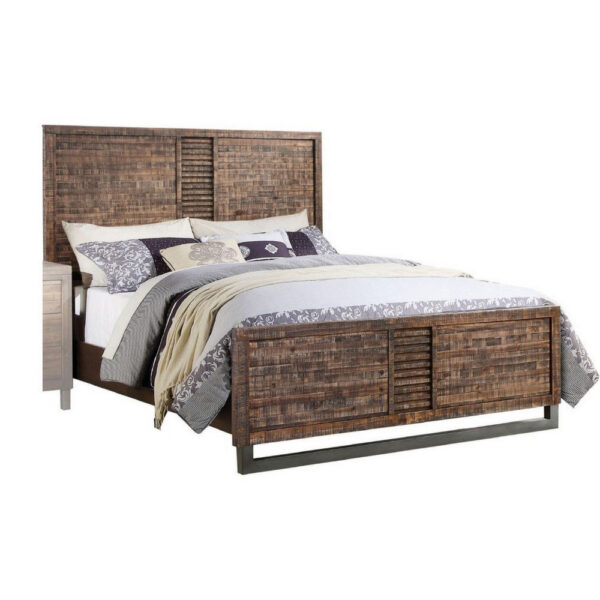 87 Inch Rustic Style Wood Queen Bed, Plank Design, Brown