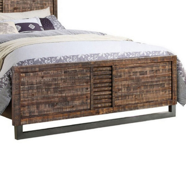 87 Inch Rustic Style Wood Queen Bed, Plank Design, Brown