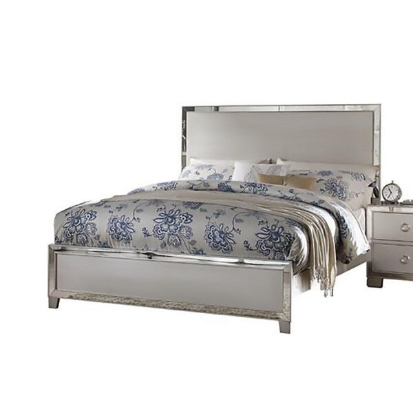 Stylish And Deluxe Queen Size Panel Bed, Silver