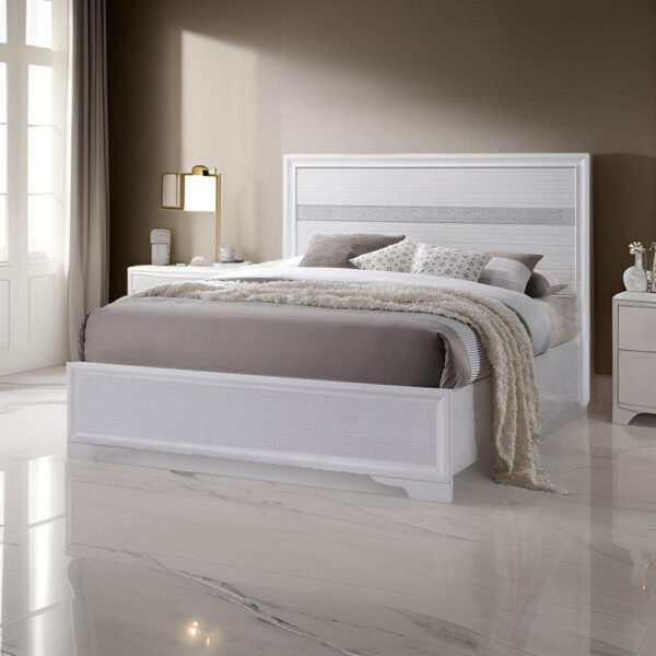 Wooden Twin Size bed with Bracket Legs and Crystal Accented Headboard, White