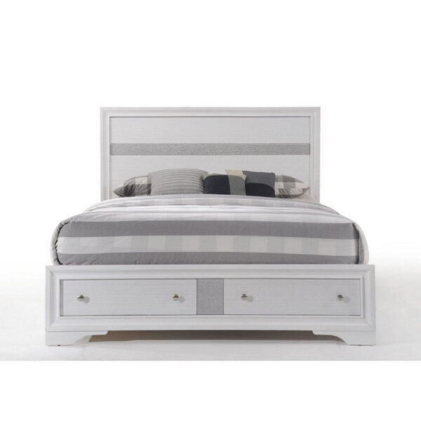 Classy Queen Size Bed With Storage, White