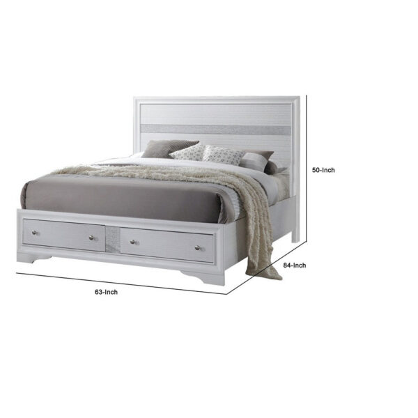 Classy Queen Size Bed With Storage, White
