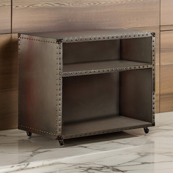 140220266990ede203817.jpeg Rectangular Nightstand With USB Power Dock And Caster Legs In Aluminum Finish