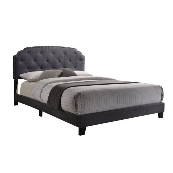 Modern Queen Bed, Gray Fabric