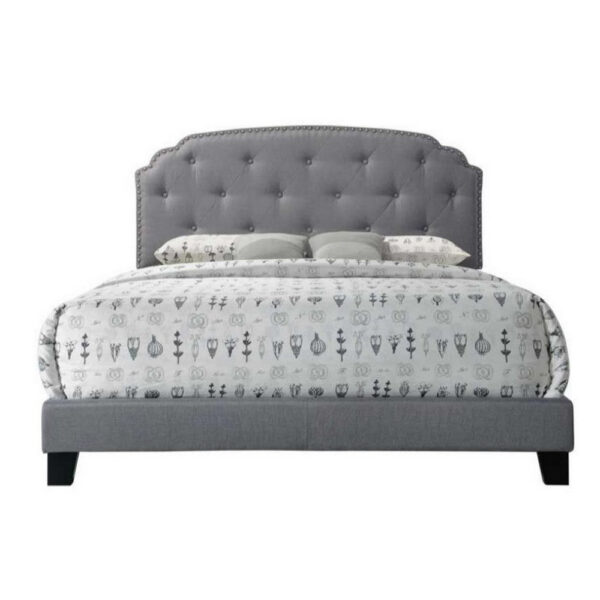 Modern Queen Bed, Gray Fabric