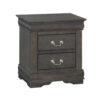 Traditional Style Wooden Nightstand with Two Drawers and Metal Handles, Dark Gray