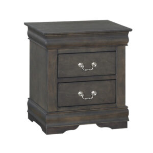 140220266990ee084a2ad.jpeg Traditional Style Wooden Nightstand with Two Drawers and Metal Handles, Dark Gray