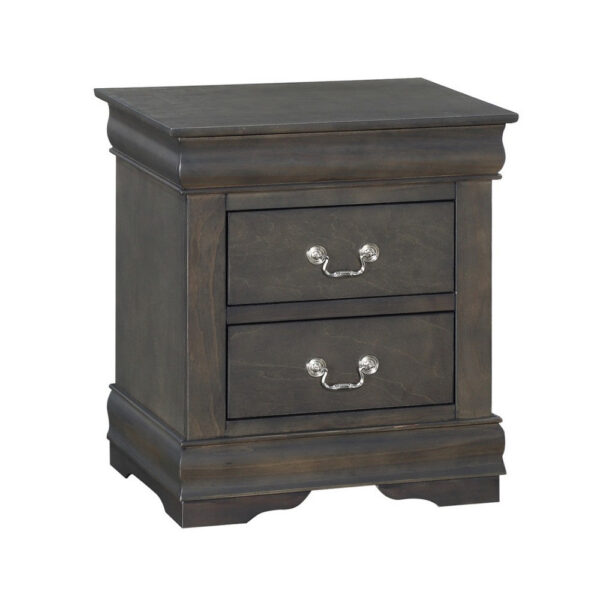 Traditional Style Wooden Nightstand with Two Drawers and Metal Handles, Dark Gray