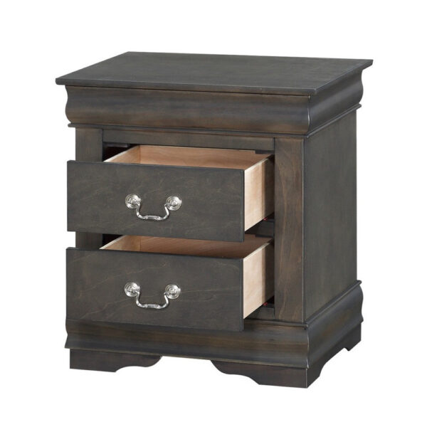 Traditional Style Wooden Nightstand with Two Drawers and Metal Handles, Dark Gray