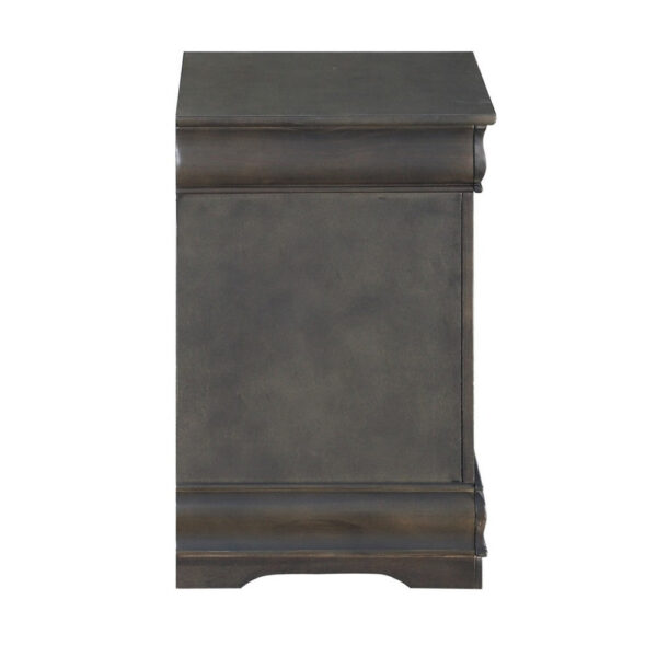 Traditional Style Wooden Nightstand with Two Drawers and Metal Handles, Dark Gray