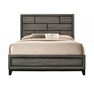 Transitional Style Wooden Queen Size Bed with Brick Elements Panel Headboard, Gray