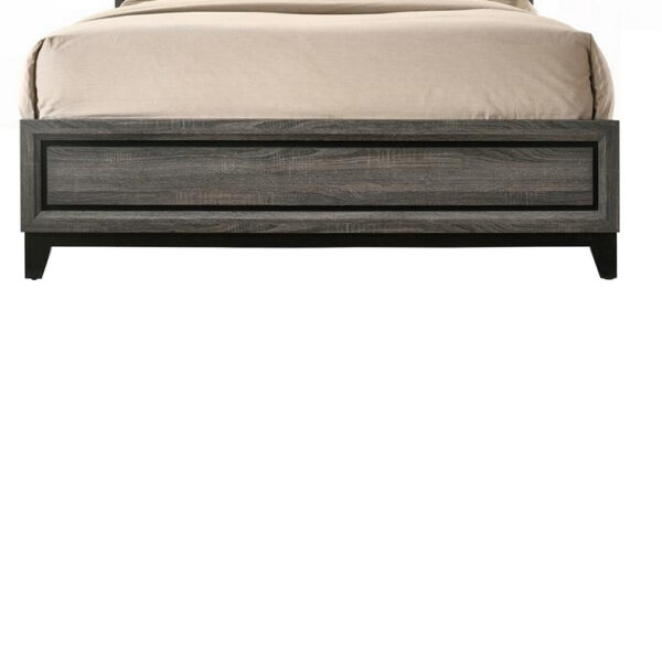 Transitional Style Wooden Queen Size Bed with Brick Elements Panel Headboard, Gray