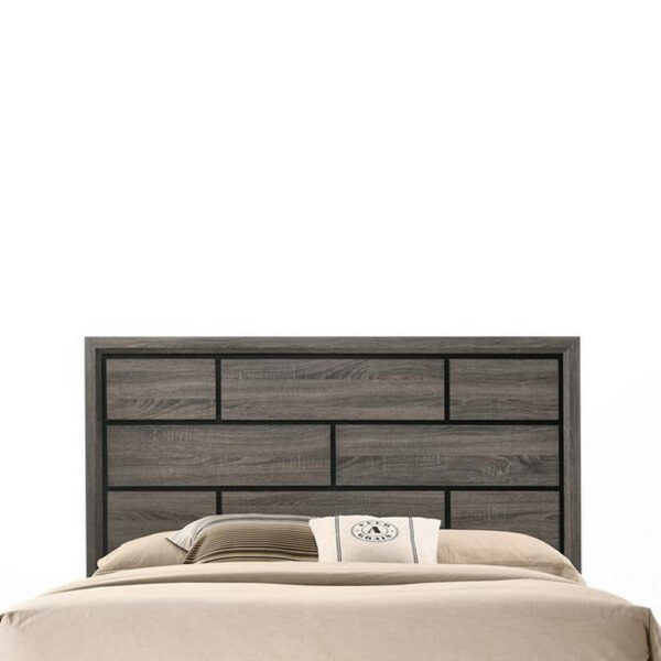 Transitional Style Wooden Queen Size Bed with Brick Elements Panel Headboard, Gray
