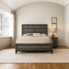 Transitional Style Wooden Queen Size Bed with Brick Elements Panel Headboard, Gray