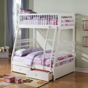 Wooden Twin/Full Bunk Bed with Drawers, White