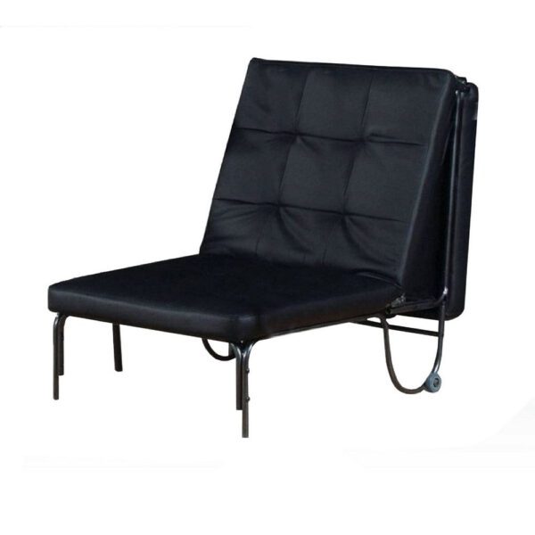 Adjustable Metal Futon with Faux Leather Upholstered Tufted Details and Casters, Black
