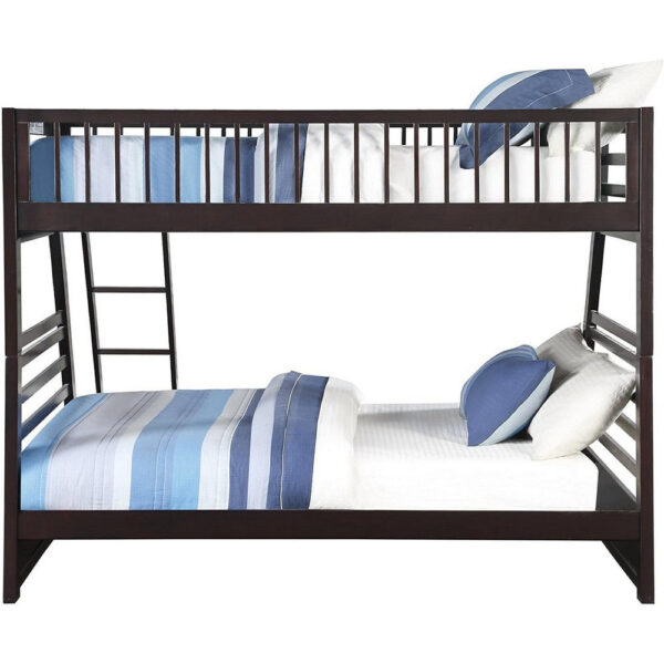 Wooden TwinXL/Queen Bunk Bed with Drawers, Espresso Brown