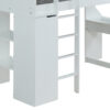Wooden Twin Size Loft Bunk Bed with Workstation and Ladder, White
