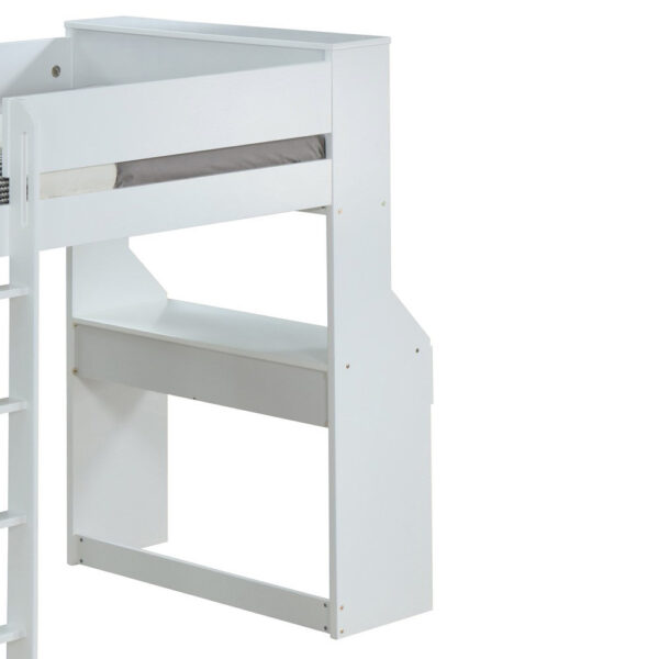 Wooden Twin Size Loft Bunk Bed with Workstation and Ladder, White