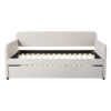 Fabric Upholstered Wooden Day Bed with Trundle and Panel Back, Beige
