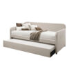 Fabric Upholstered Wooden Day Bed with Trundle and Panel Back, Beige