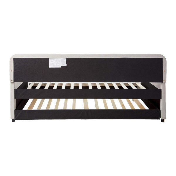 Fabric Upholstered Wooden Day Bed with Trundle and Panel Back, Beige