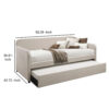 Fabric Upholstered Wooden Day Bed with Trundle and Panel Back, Beige