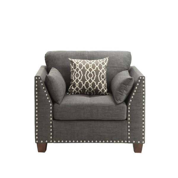 34 Inch Wide Nailhead Fabric Upholstered Accent Chair, Gray