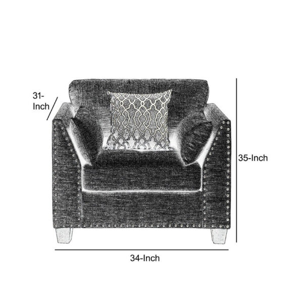 34 Inch Wide Nailhead Fabric Upholstered Accent Chair, Gray