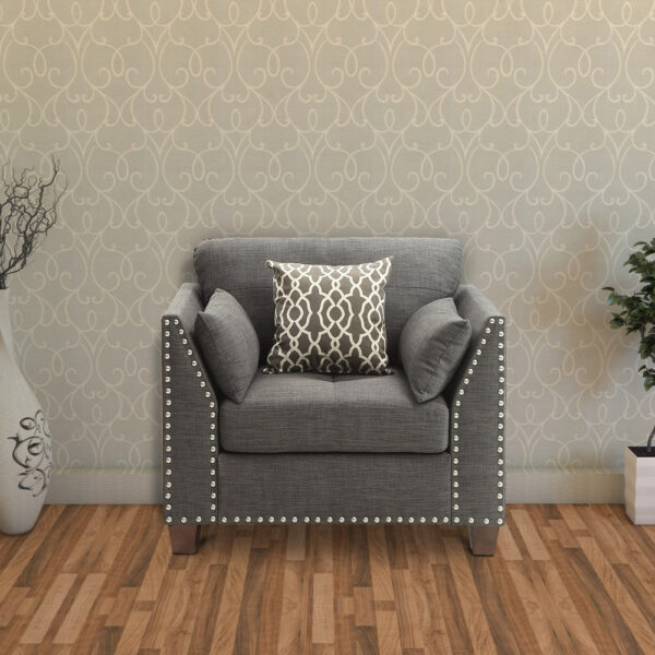 34 Inch Wide Nailhead Fabric Upholstered Accent Chair, Gray
