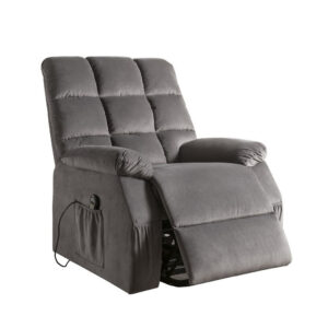 Contemporary Velvet and Metal Recliner with Power Lift, Gray