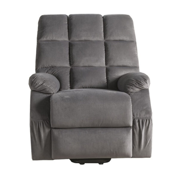 Contemporary Velvet and Metal Recliner with Power Lift, Gray